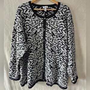 Denim & Co Black & Gray Patterned knit button up cardigan sweater 3X